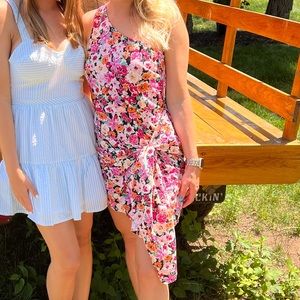 One shoulder floral Lulus tie dress